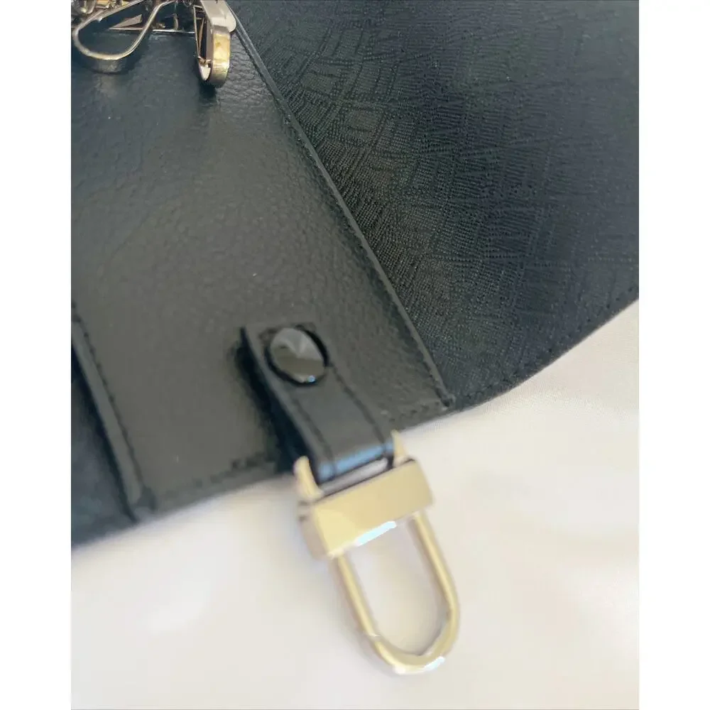 DUNHILL D Eight Dark Brown Key Case Fob Bifold 7 Ring Key Holder Credit Cards